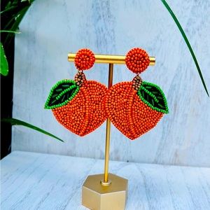 Beaded Peach Statement Earrings